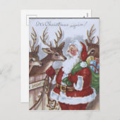 ヴィンテージサンタのトナカイ ホリデーポストカード (正面/裏面)