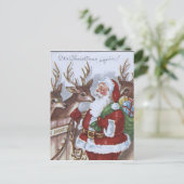 ヴィンテージサンタのトナカイ　ホリデー ポストカード (スタンド正面)