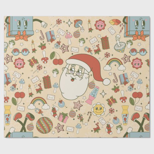ヴィンテージサンタのヒッピーの溝深いクリスマス ラッピングペーパー (フラット)