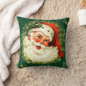 ヴィンテージサンタのマツリース、ヒイラギのクリスマス クッション (ブランケット)