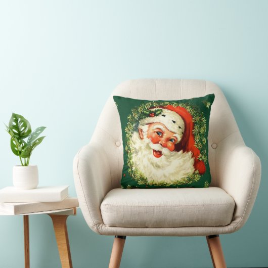 ヴィンテージサンタのマツリース、ヒイラギのクリスマス クッション (椅子)