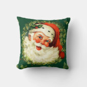 ヴィンテージサンタのマツリース、ヒイラギのクリスマス クッション (正面)
