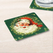 ヴィンテージサンタのマツリース、ヒイラギのクリスマス スクエアペーパーコースター (アングル)