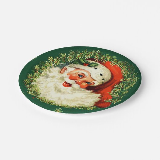 ヴィンテージサンタのマツリース、ヒイラギのクリスマス ペーパープレート (アングル)