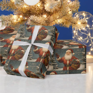 ヴィンテージサンタのメリークリスマス ラッピングペーパー
