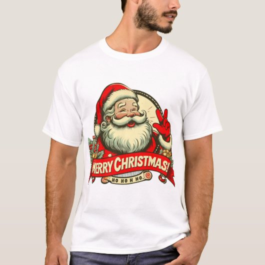ヴィンテージサンタのメリークリスマスTシャツ Tシャツ (正面)