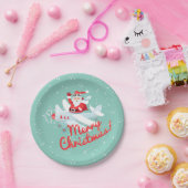 ヴィンテージサンタの平らなメリークリスマス ペーパープレート (パーティー)
