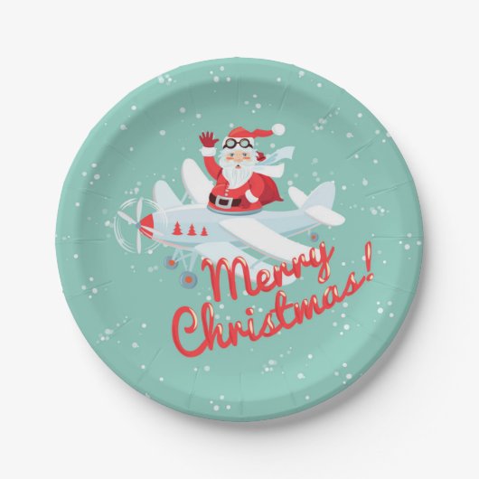 ヴィンテージサンタの平らなメリークリスマス ペーパープレート (正面)