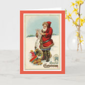 ヴィンテージサンタの玩具袋のグリーティングカード カード (黄色い花)