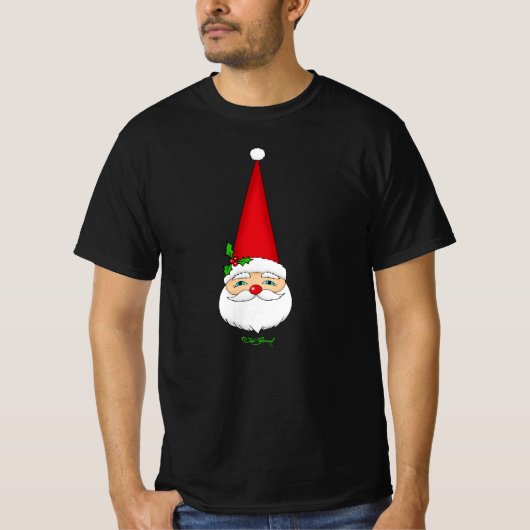 ヴィンテージサンタの赤いコーン帽子 クリスマスの黒Tシャツ Tシャツ (正面)