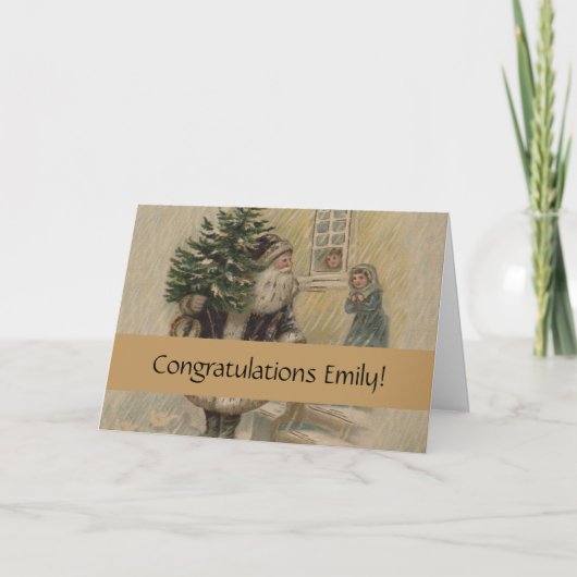 ヴィンテージサンタの雪のクリスマスツリー カード (正面)