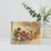 ヴィンテージサンタはトナカイそりに乗っている シーズンポストカード (スタンド正面)