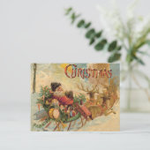 ヴィンテージサンタはトナカイそりに乗っている シーズンポストカード (スタンド正面)