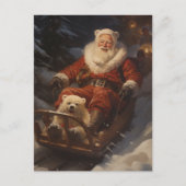 ヴィンテージサンタは雪の中で、かわいい白熊 シーズンポストカード (正面)