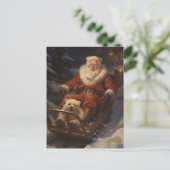 ヴィンテージサンタは雪の中で、かわいい白熊 シーズンポストカード (スタンド正面)