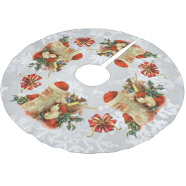 ヴィンテージサンタまたはセントニックツリースカート ブラッシュドポリエステルツリースカート