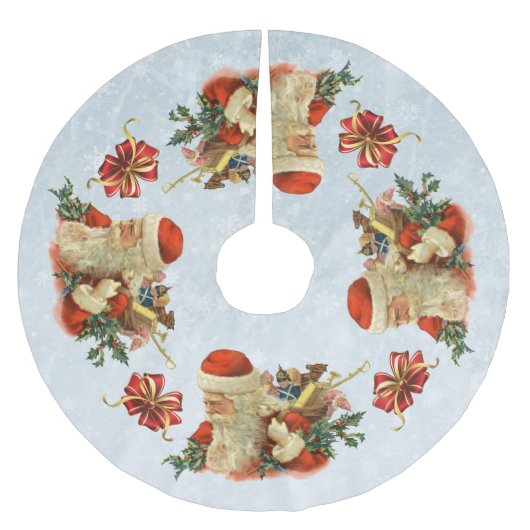 ヴィンテージサンタまたはセントニックツリースカート ブラッシュドポリエステルツリースカート (正面)