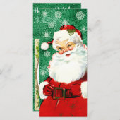 ヴィンテージサンタをグリーンフラットカードにウィンキング。 (正面/裏面)