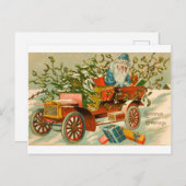 ヴィンテージサンタを車でプレゼント ポストカード (正面/裏面)
