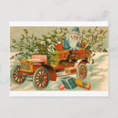 ヴィンテージサンタを車でプレゼント ポストカード (正面)