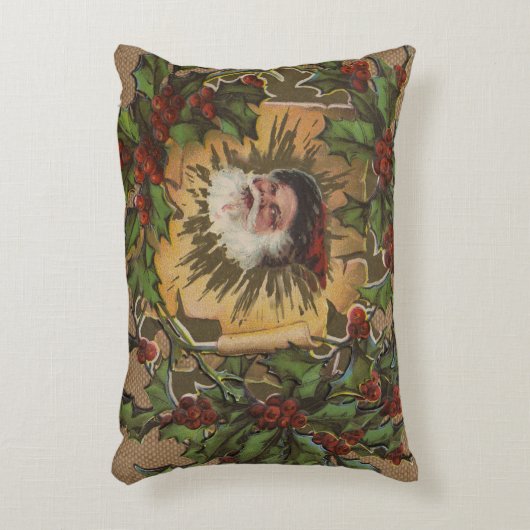 ヴィンテージサンタアンティークホリークリスマス アクセントクッション (正面(垂直))