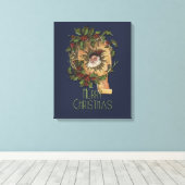 ヴィンテージサンタアンティークホリークリスマス キャンバスプリント (インサイチュ (ウッドフロア))