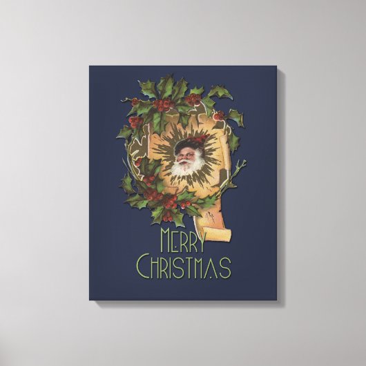 ヴィンテージサンタアンティークホリークリスマス キャンバスプリント (正面)