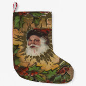 ヴィンテージサンタアンティークホリークリスマス スモールクリスマスストッキング (正面)