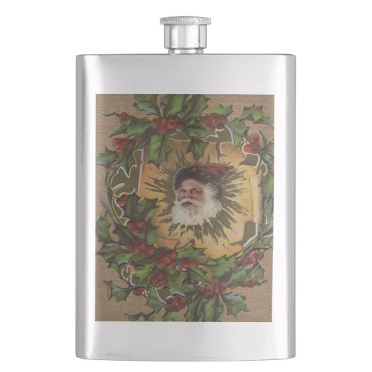 ヴィンテージサンタアンティークホリークリスマス フラスク (正面)