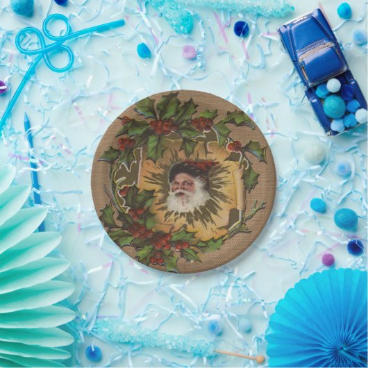 ヴィンテージサンタアンティークホリークリスマス ペーパープレート (パーティー)