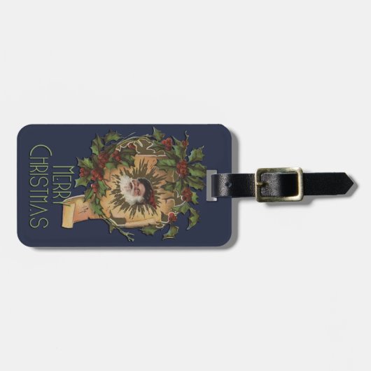 ヴィンテージサンタアンティークホリークリスマス ラゲッジタグ (正面横)