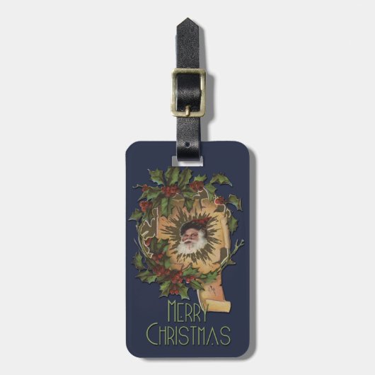 ヴィンテージサンタアンティークホリークリスマス ラゲッジタグ (正面縦)