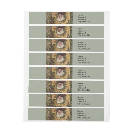 ヴィンテージサンタアンティークホリークリスマス ラップアラウンド宛名ラベル (シート)