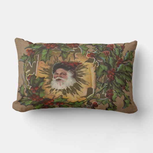 ヴィンテージサンタアンティークホリークリスマス ランバークッション (正面)