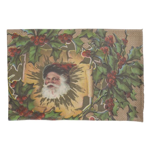 ヴィンテージサンタアンティークホリークリスマス 枕カバー (正面)