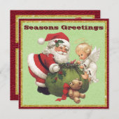 ヴィンテージサンタアンドリトルエンジェルフラットクリスマスカード シーズンカード (正面/裏面)