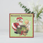 ヴィンテージサンタアンドリトルエンジェルフラットクリスマスカード シーズンカード (スタンド正面)