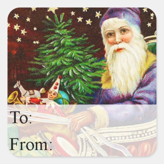 ヴィンテージサンタインザースライギフトラベル スクエアシール (正面)