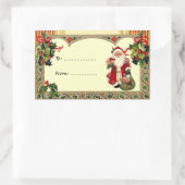 ヴィンテージサンタインホリーフレームギフトラベルシール 長方形シール (バッグ)