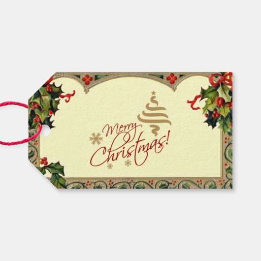 ヴィンテージサンタインホリーフレームギフトラベル ギフトタグ (裏面横)