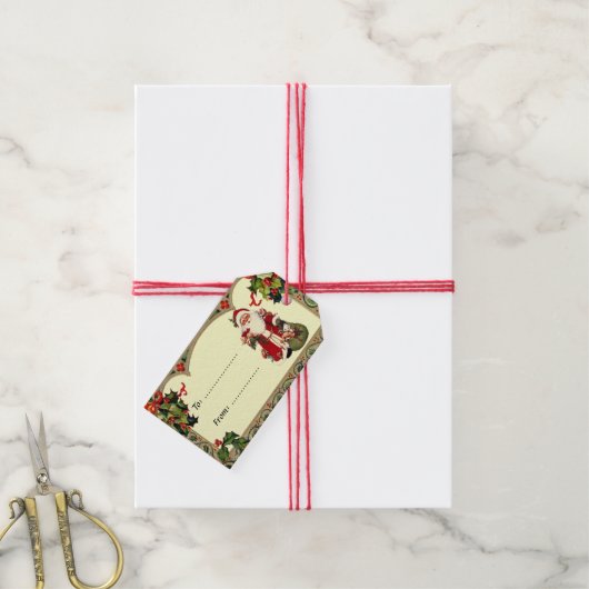 ヴィンテージサンタインホリーフレームギフトラベル ギフトタグ (より糸付き)