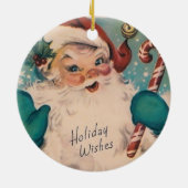 ヴィンテージサンタウィズキャンディーケーンレトロクリスマス セラミックオーナメント (裏面)