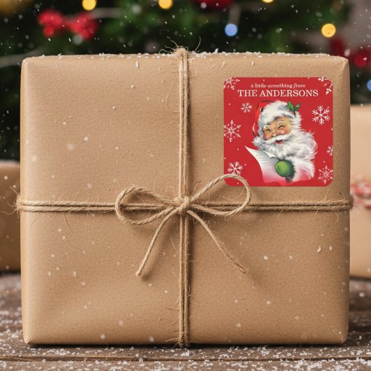 ヴィンテージサンタウィズスノーフレークカスタムクリスマス スクエアシール