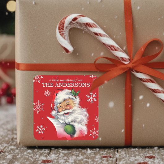 ヴィンテージサンタウィズスノーフレークカスタムクリスマス スクエアシール