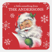 ヴィンテージサンタウィズスノーフレークカスタムクリスマス スクエアシール (正面)