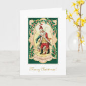 ヴィンテージサンタウィズパイプクリスマスホリデーファインアート カード (黄色い花)