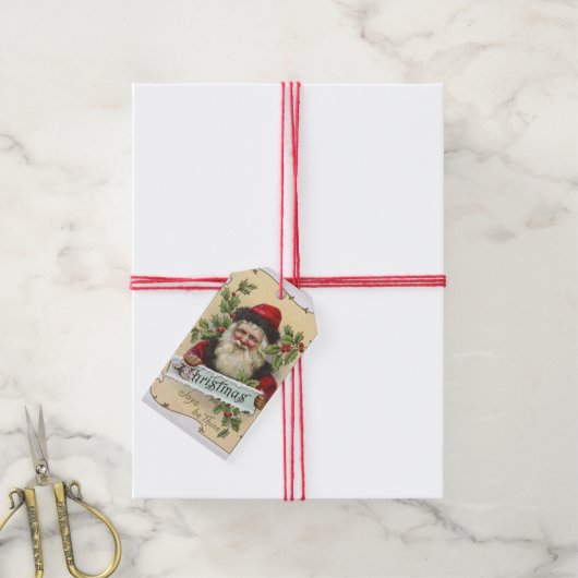 ヴィンテージサンタウィズホリーギフトラベル ギフトタグ (より糸付き)