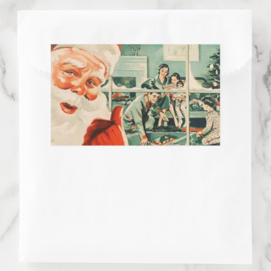 ヴィンテージサンタウォッチングファミリー 長方形シール (バッグ)