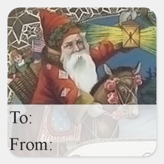 ヴィンテージサンタオンアホースギフトラベル スクエアシール (正面)