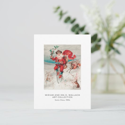 ヴィンテージサンタオンサイクリスクリスマスホリデーアート ポストカード (スタンド正面)